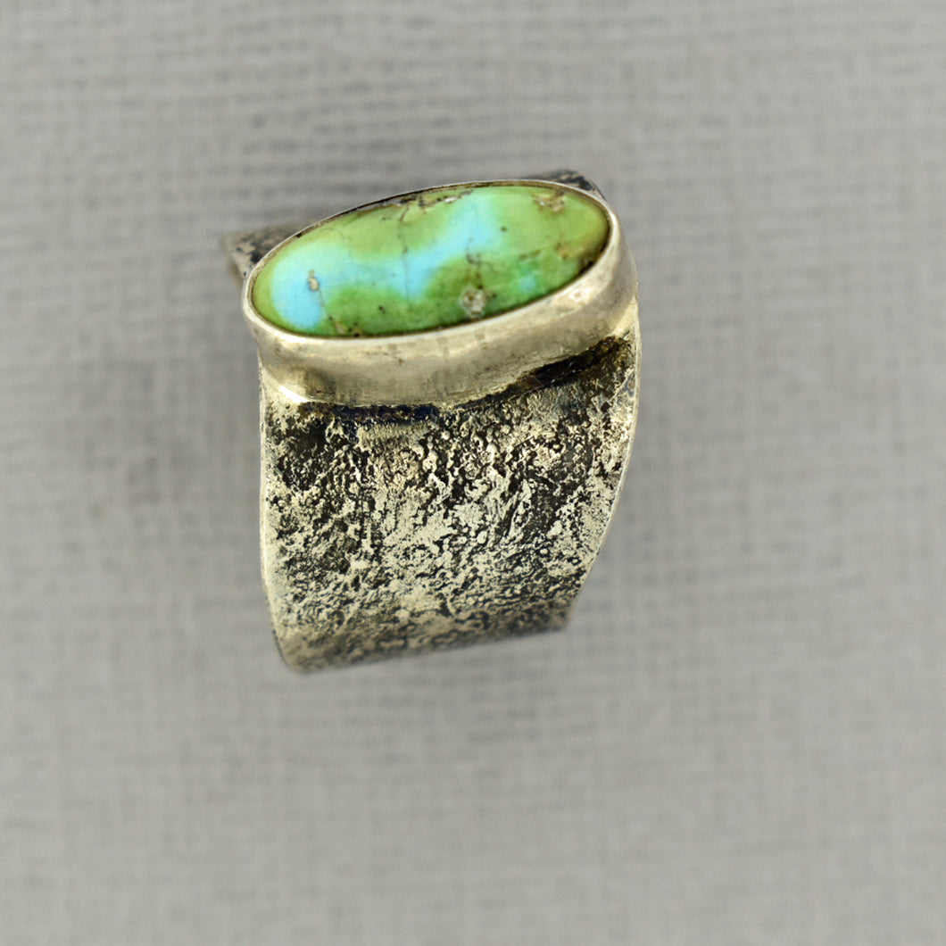 Long Green Quartz Ring in Oxidized Sterling Silver