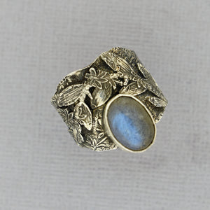 Distressed Silver Ring with Labradorite