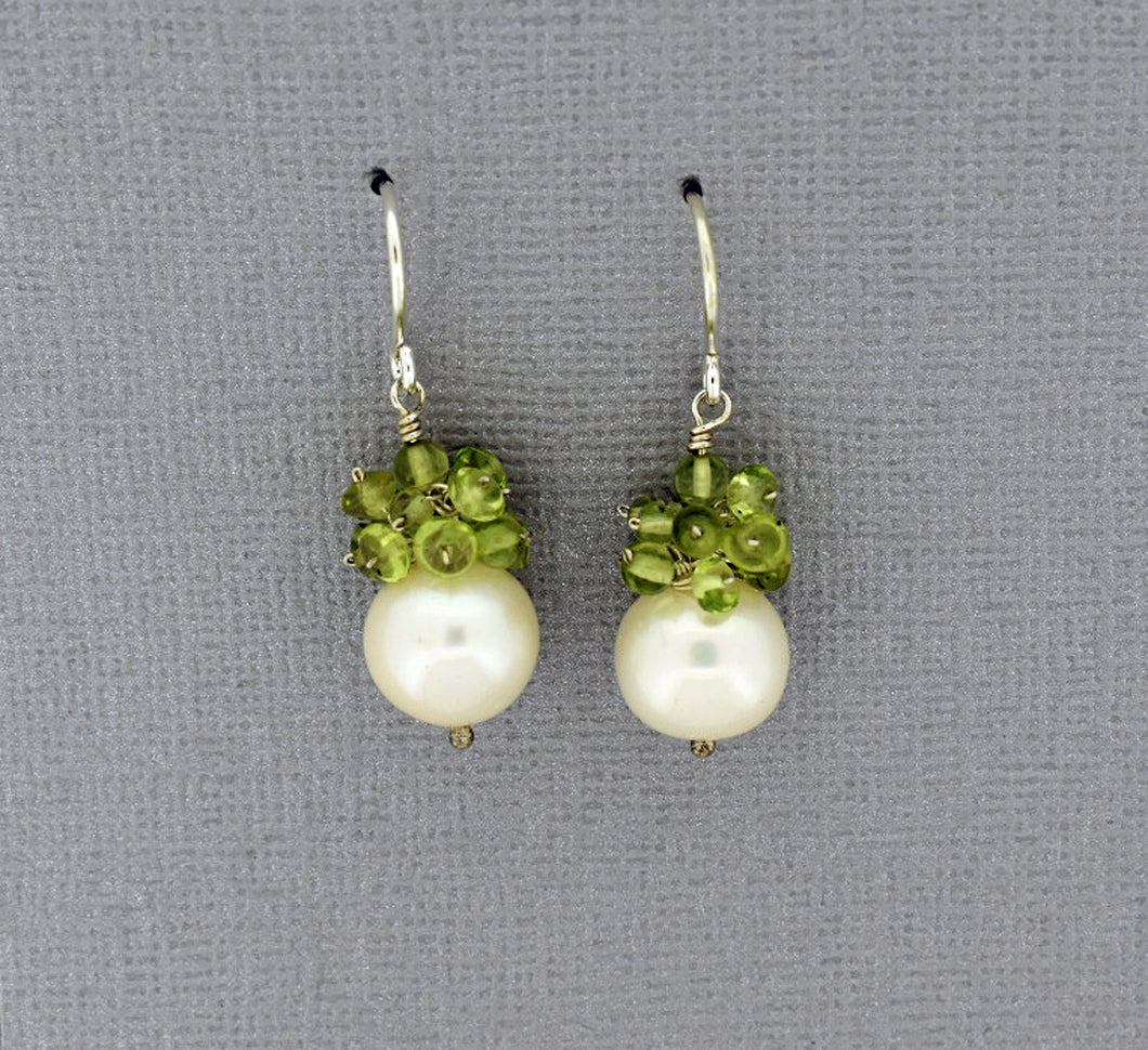 White Pearl and Peridot Sterling Silver Earrings