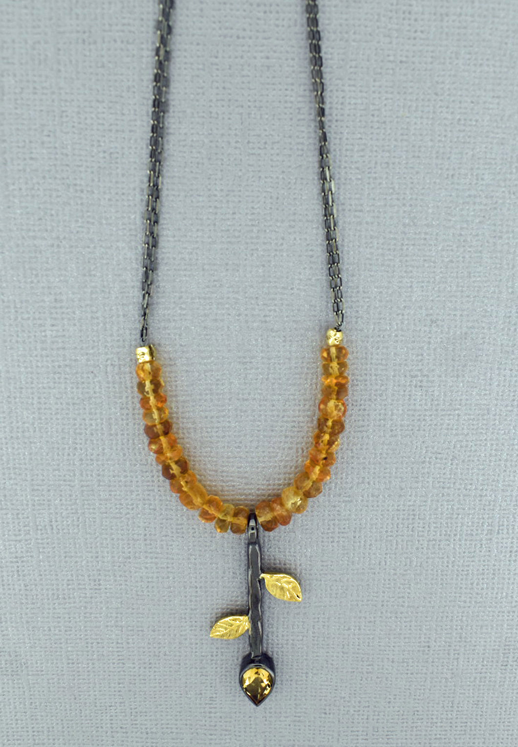Oxidized Chain Necklace with Leaf Pendant
