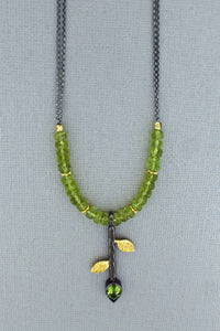 Oxidized Chain Necklace with Leaf Pendant