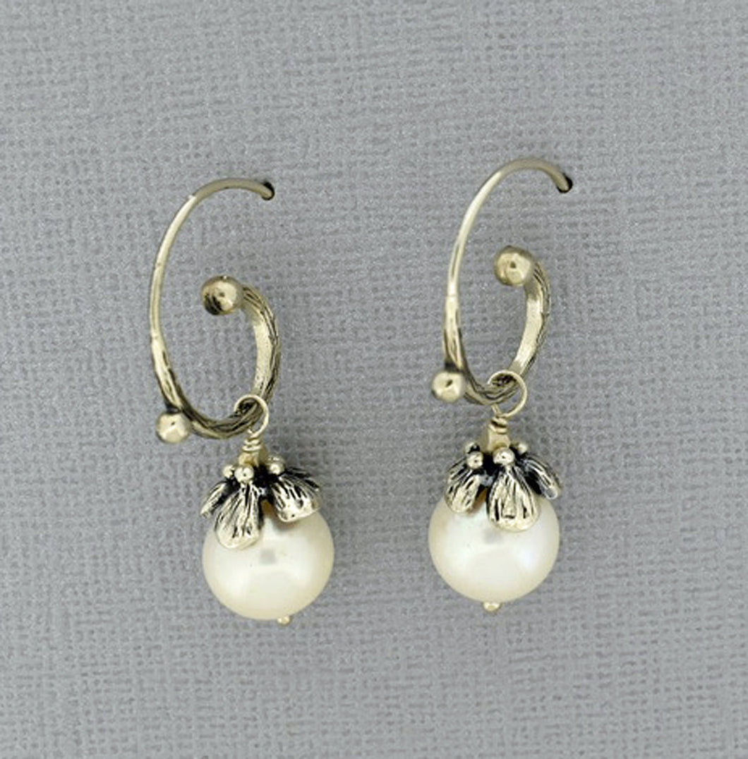 Spiral Pearl Hoops in Silver and Vermeil
