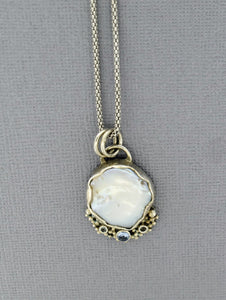 Large Keshi Pearl Pendant with Blue Topaz