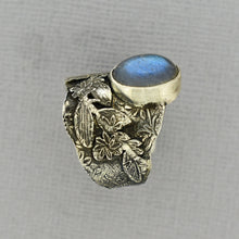 Load image into Gallery viewer, Distressed Silver Ring with Labradorite
