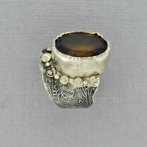 Whiskey Quartz Statement Ring in Sterling Silver