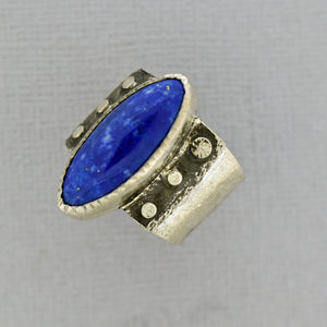 Lapis Statement Ring in Oxidized Sterling Silver