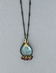 Blue Topaz Pendant with Rhodolite Garnet Beads
