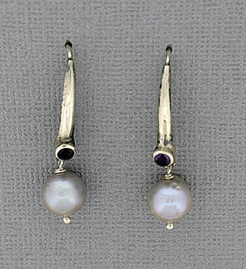 Sterling Silver Pearl Earrings with silver and Amethyst ear wires