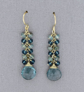 Blue Quartz Waterfall Earrings in Sterling Silver