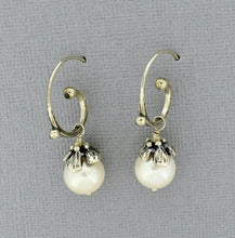 Load image into Gallery viewer, Spiral Pearl Hoops in Silver and Vermeil
