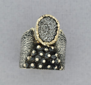Oxidized and distressed Druzy Ring