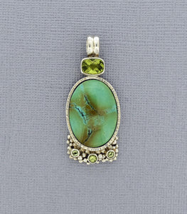Green Turquoise Pendant with Peridot Accents