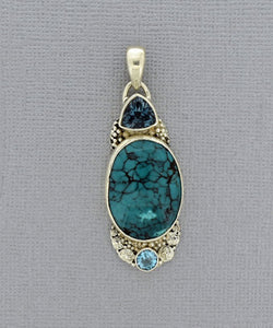 Turquoise Pendant in Sterling Silver with London Blue Topaz